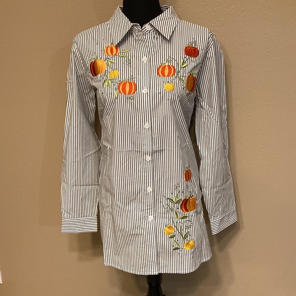 Fall Pumpkins Embroidered Sequins Button Down Top - Picture 16 of 16